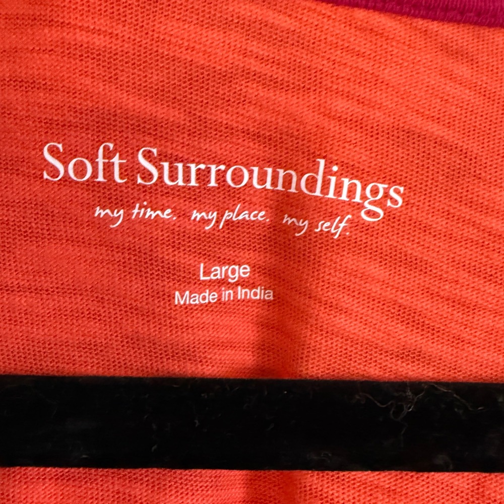 Soft Surroundings Boho Orange Beaded Organic Cotton Feather Tee Large Resort - Picture 3 of 6
